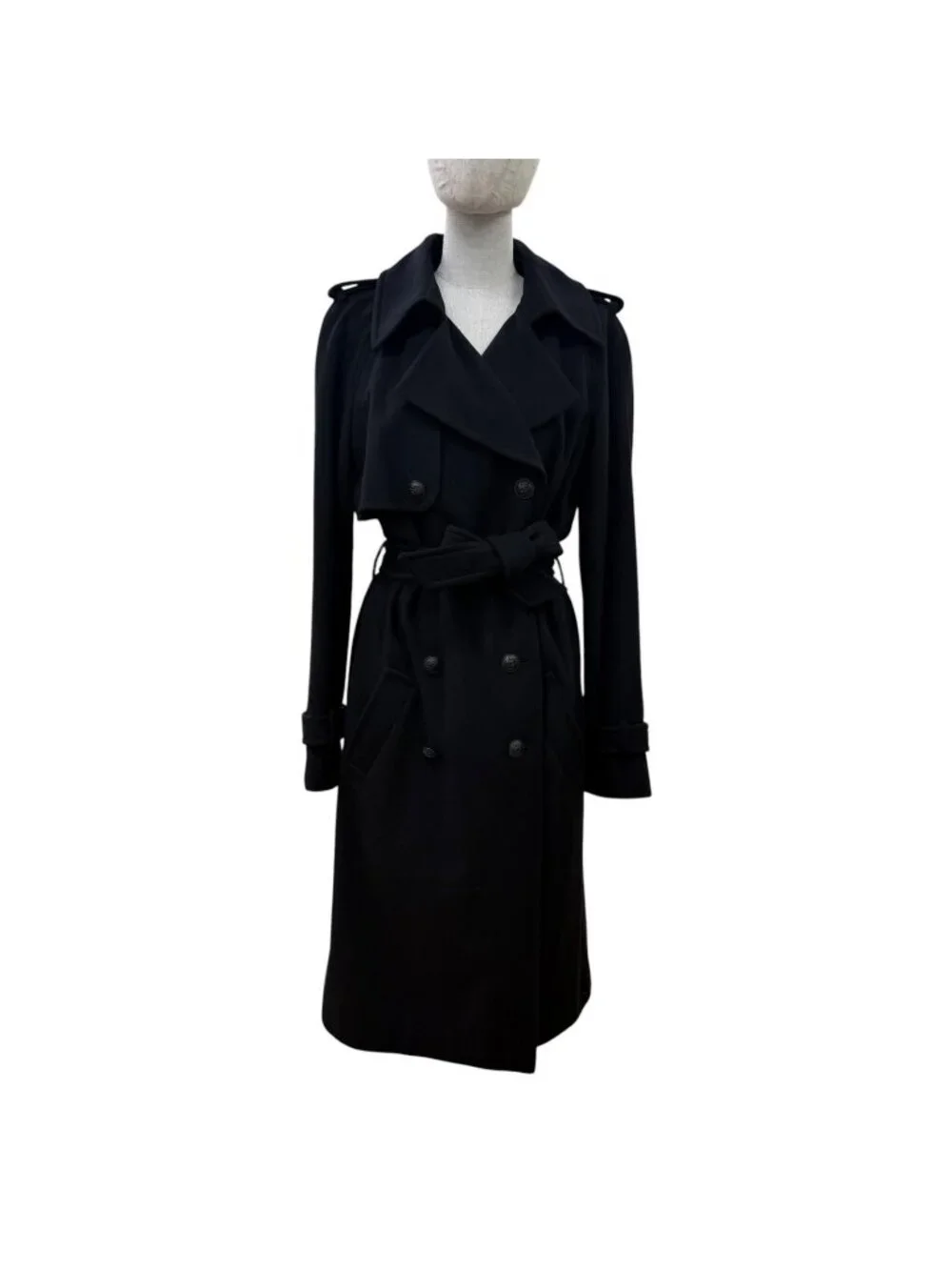 Chanel Cashmere CC Logo Button Long Length with Belt Coat Black 40